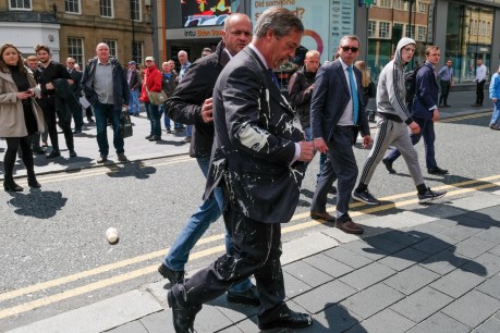 Nigel Farage has milkshake thrown over him outside campaign rally
