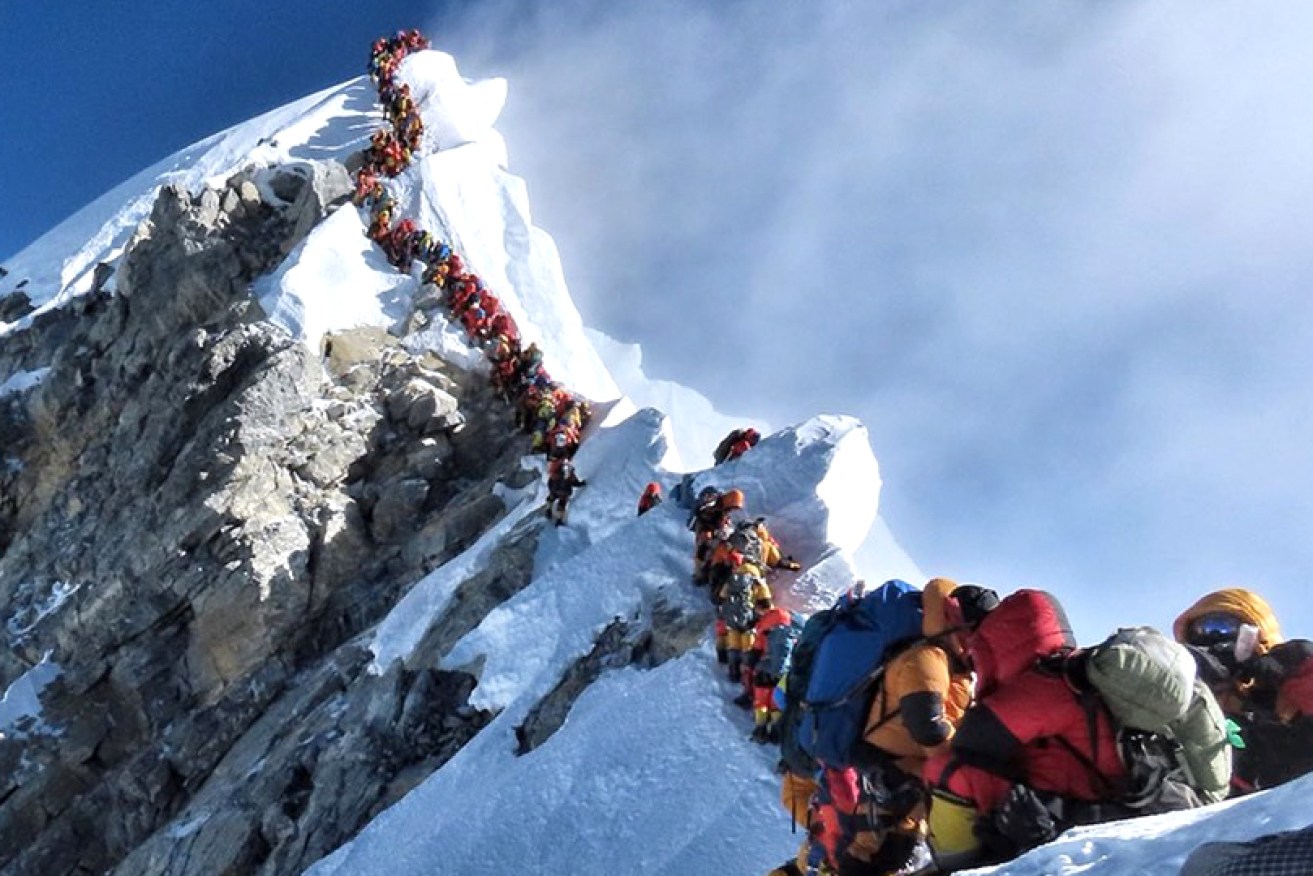 This photo showing a queue waiting to reach the summit of Everest on Wednesday has shocked the world. <i>Photo: Project Possible/Nirmal Purja</i>