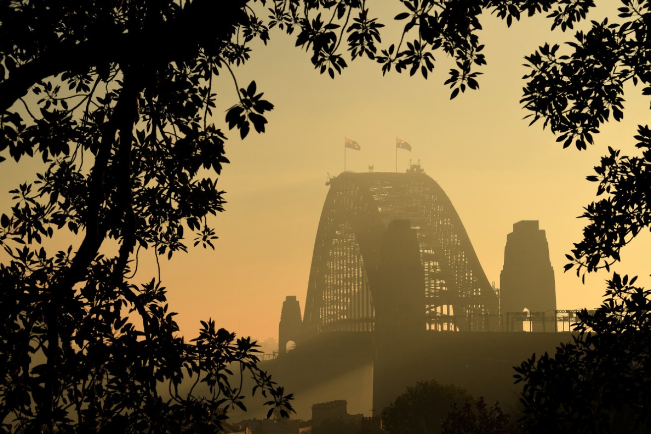 Smoke and fog continue to blanket parts of Sydney, causing airport and train delays.