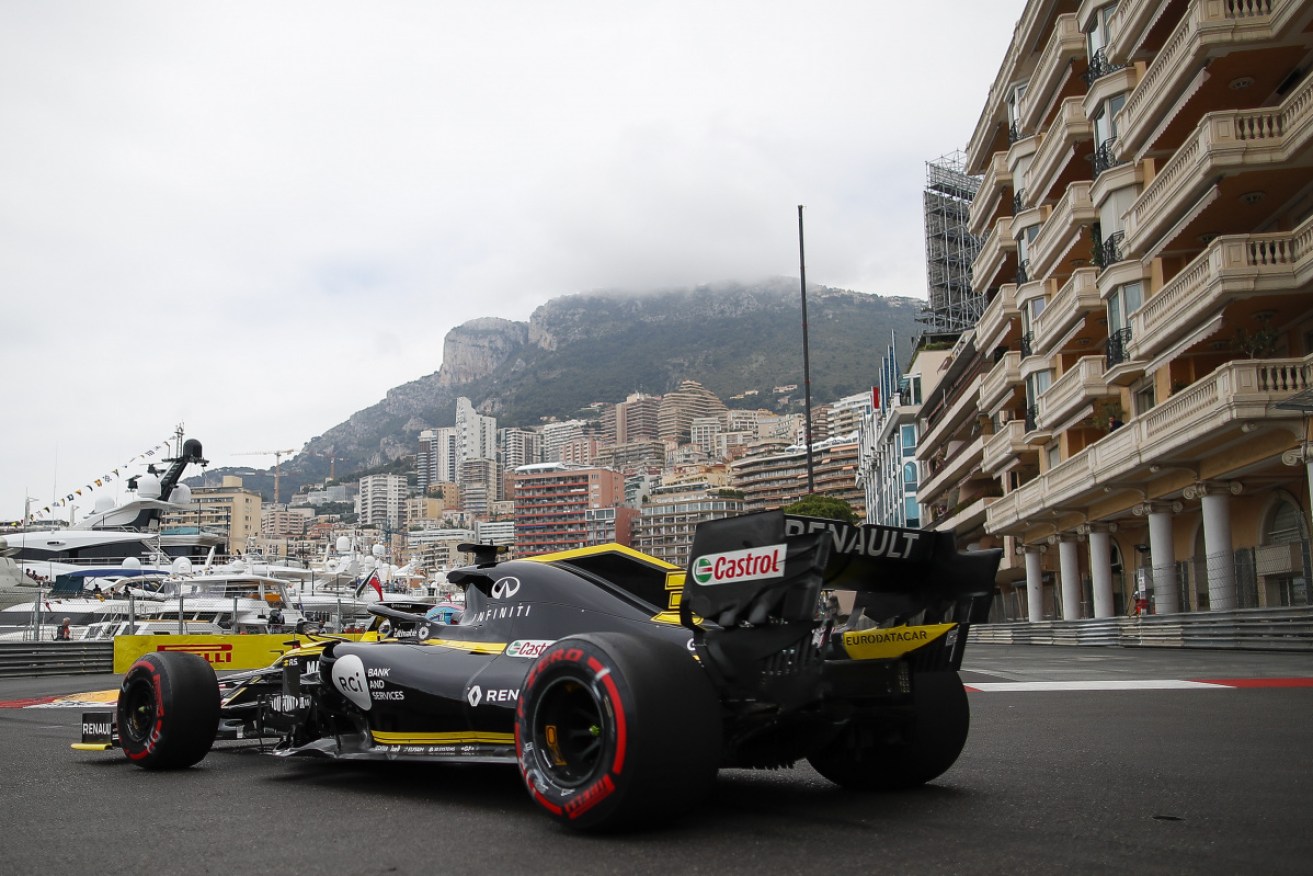 Daniel Ricciardo takes to the streets of Monaco in his Renault .