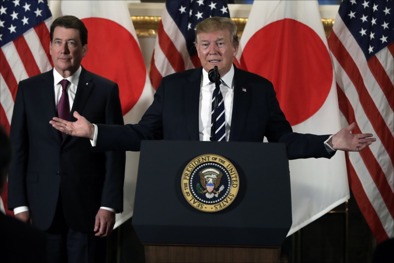 US president Donald Trump needles Japan on trade issues during a state visit. 