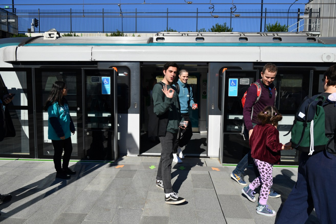 Passengers disembark a North West Metro train at Tallawong Station in Sydney, Sunday, May 26, 2019. 