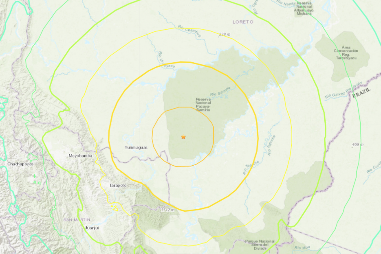 The location of Sunday's magnitude 8.0 quake in Peru. 
