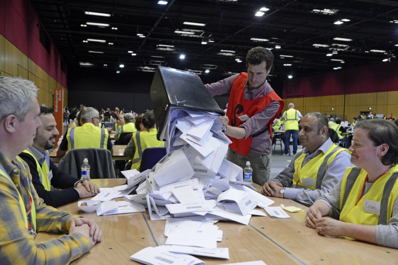 Counting of votes for the European election gets under way at the Edinburgh International Conference Centre. 