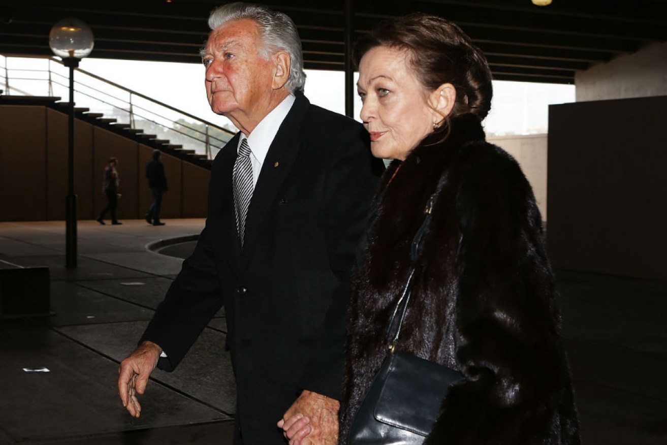Rosslyn Dillon with her father, Bob Hawke, at the memorial service for Hazel Hawke.