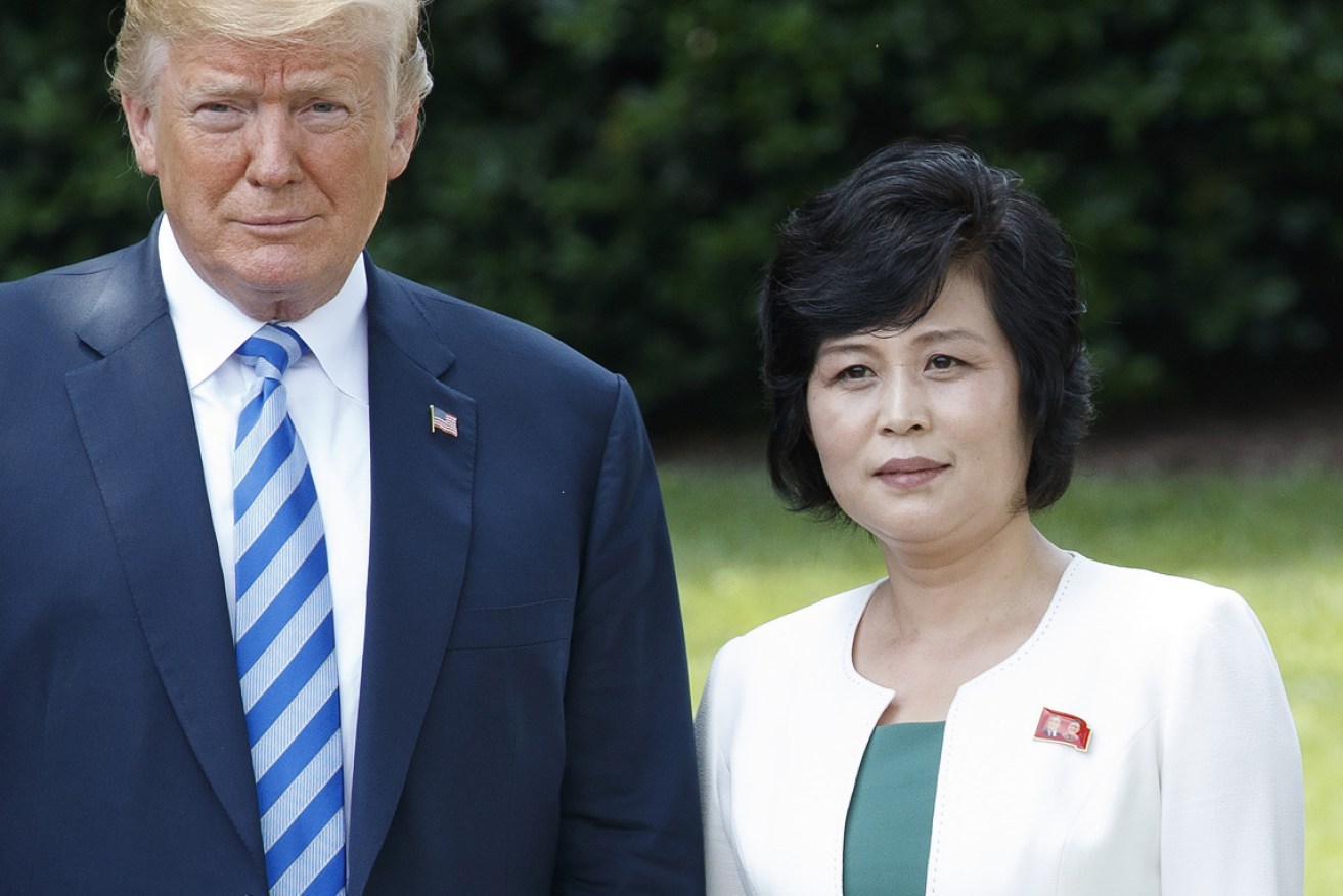 US President Donald Trump with Kim Song-hye, a member of North Korea's nuclear negotiating team at the White House. 