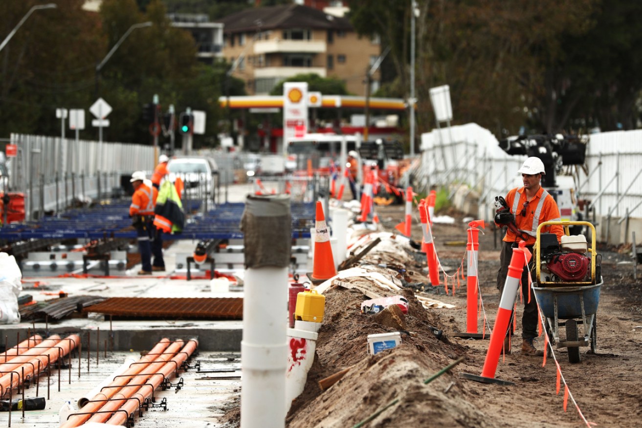 Construction work on the light rail in Randwick in 2017. The project is well behind schedule and over budget.