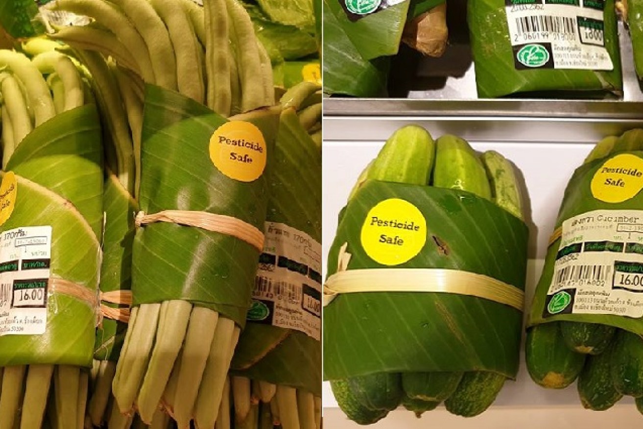 Banana leaves are being used to reduce plastic supermarket packaging.