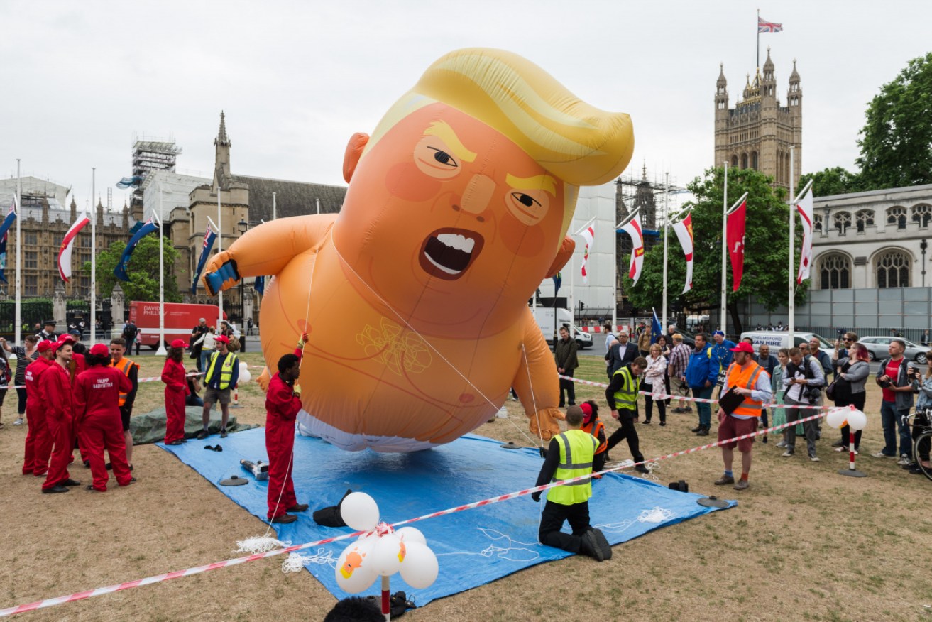 One of the giant Trump baby ballons at a protest in Britain.