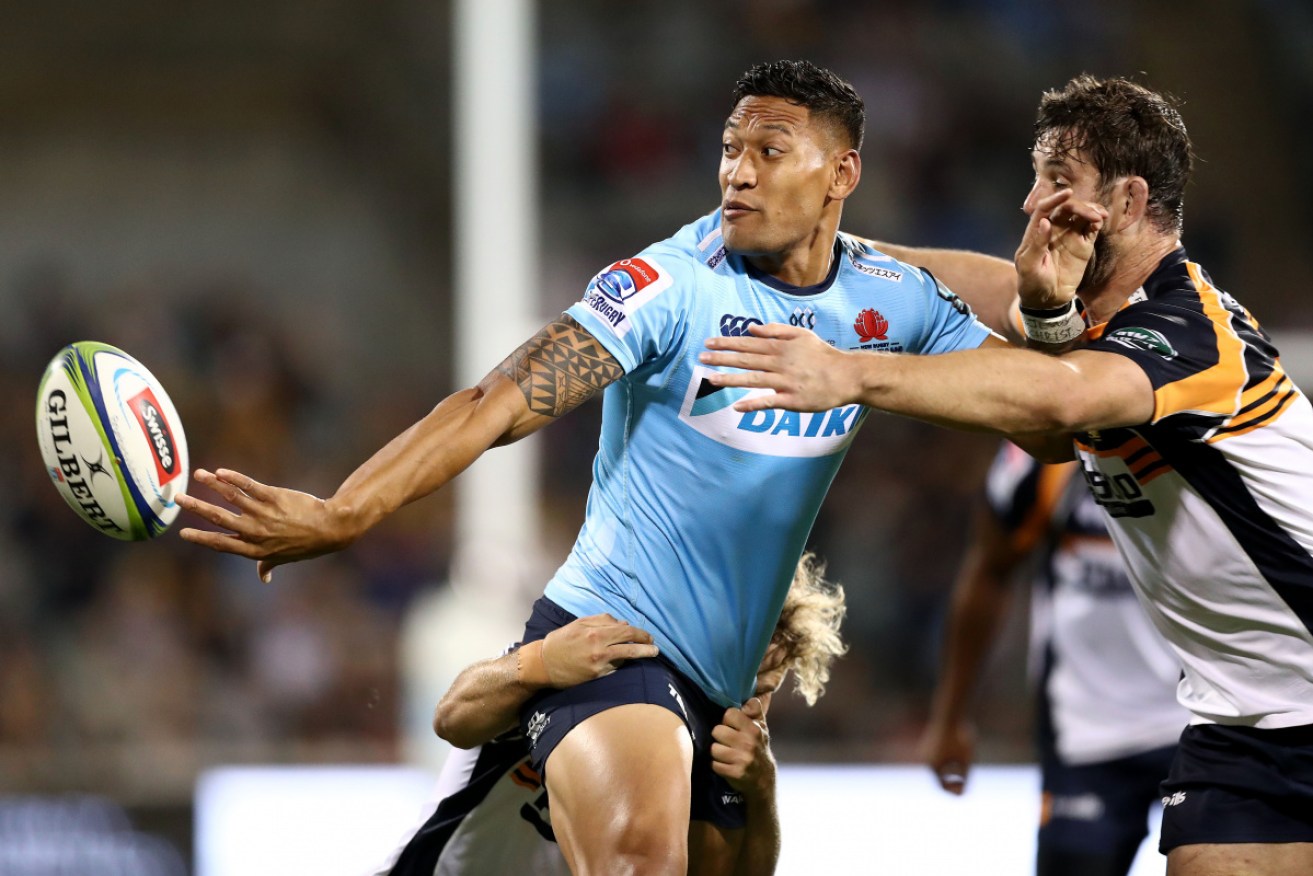 Israel Folau on the field for the Waratahs. Donations are flooding in for his legal fighting fund.
