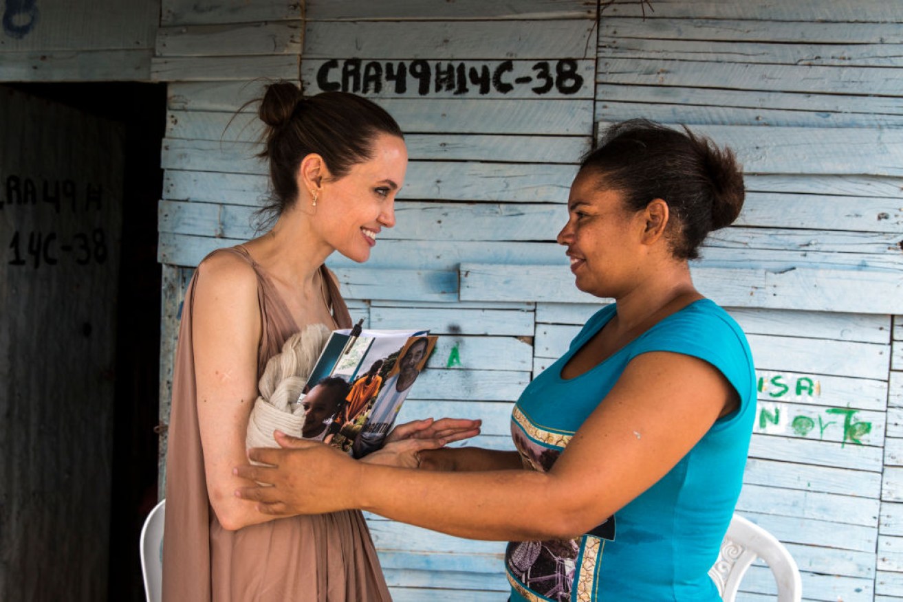 United Nations High Commission for Refugees Special Envoy Angelina Jolie meets refugee Yoryanis Ojeda, 35, living in Colombia. 