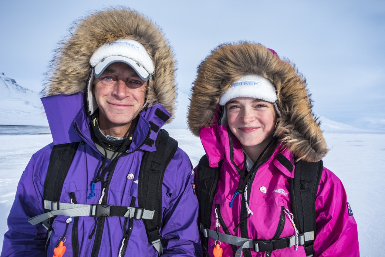 Jade Hameister (then 14) and dad Paul training in Norway for their polar exploits.