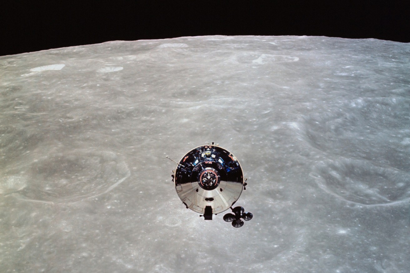 The Apollo 10 Command and Service Modules in lunar orbit on May 22, 1969.