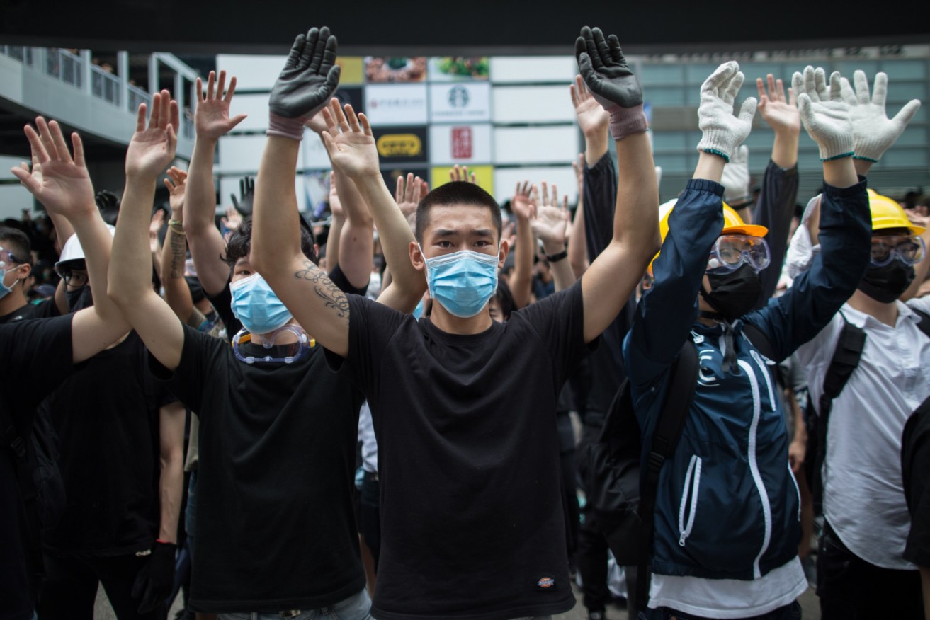 Protesters outside Hong Kong's Legislative Council on Wednesday.