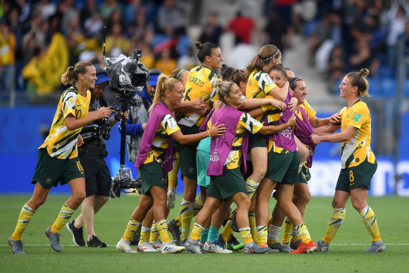 Australia celebrates following their sides victory after the 2019 FIFA Women's World Cup.