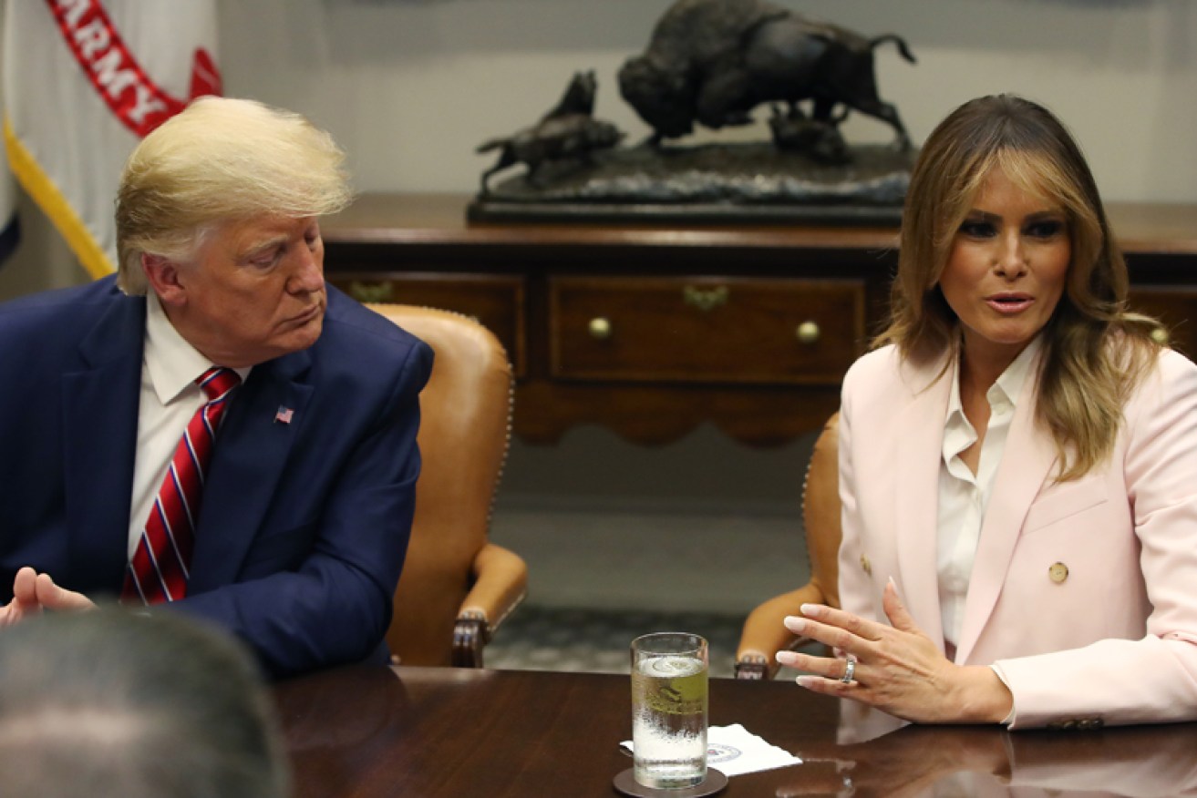 Melania Trump takes the floor as Donald Trump watches on at the White House on June 12.