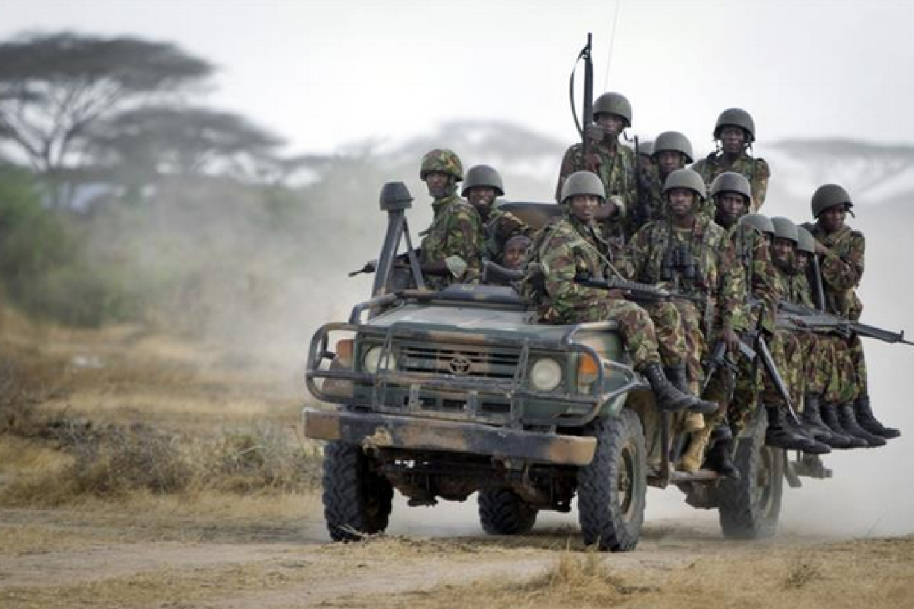 Kenyan troops patrol the troubled Somali border where eight police officers died in a roadside blast.