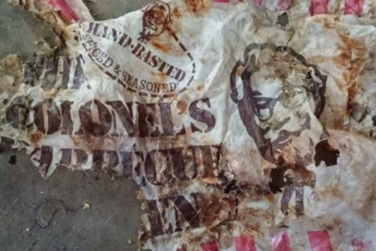 This plastic bag found on the Sunshine Coast is thought to be 30–40 years old. 