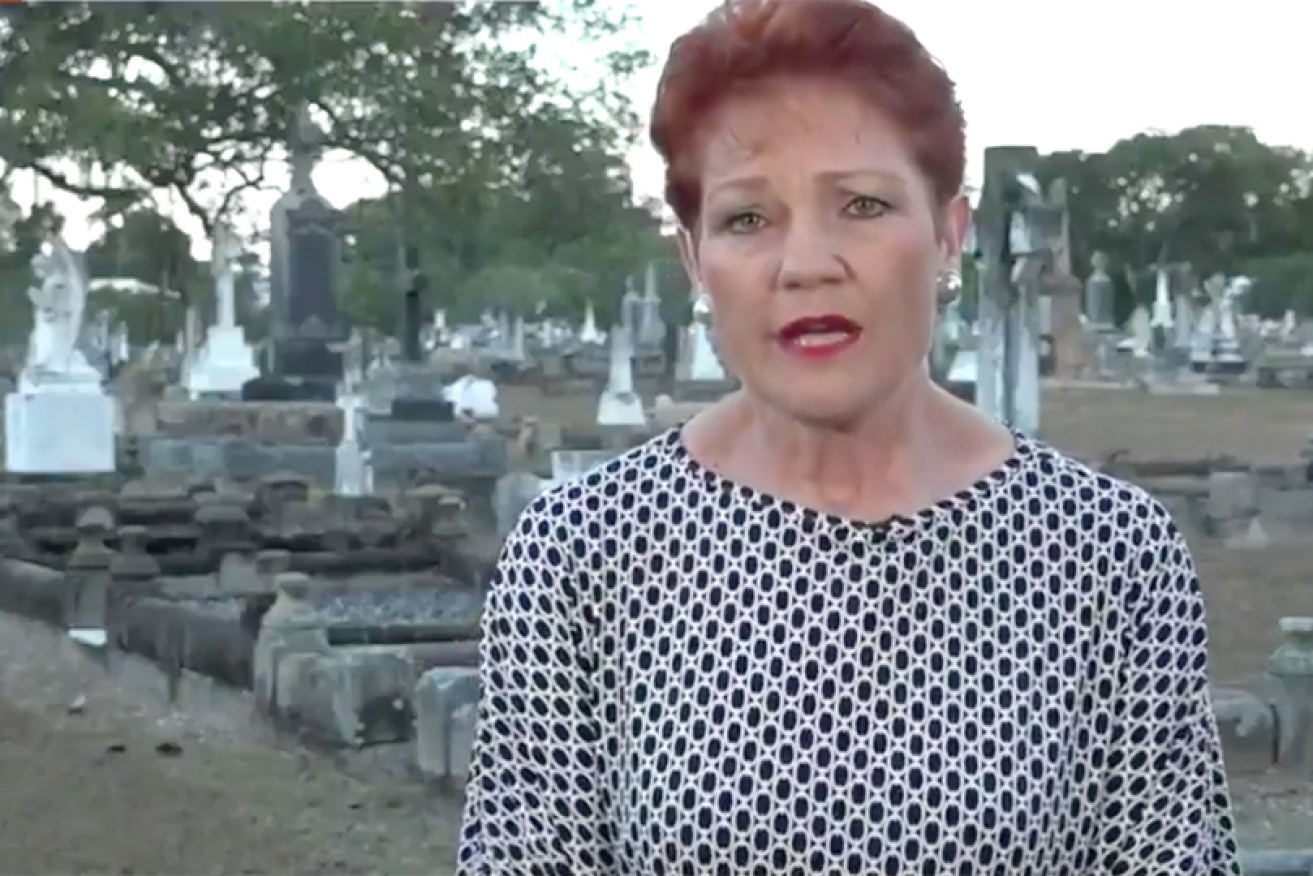 Senator Hanson did her <i>Today</i> interview from a cemetery in Rockhampton on Monday. 