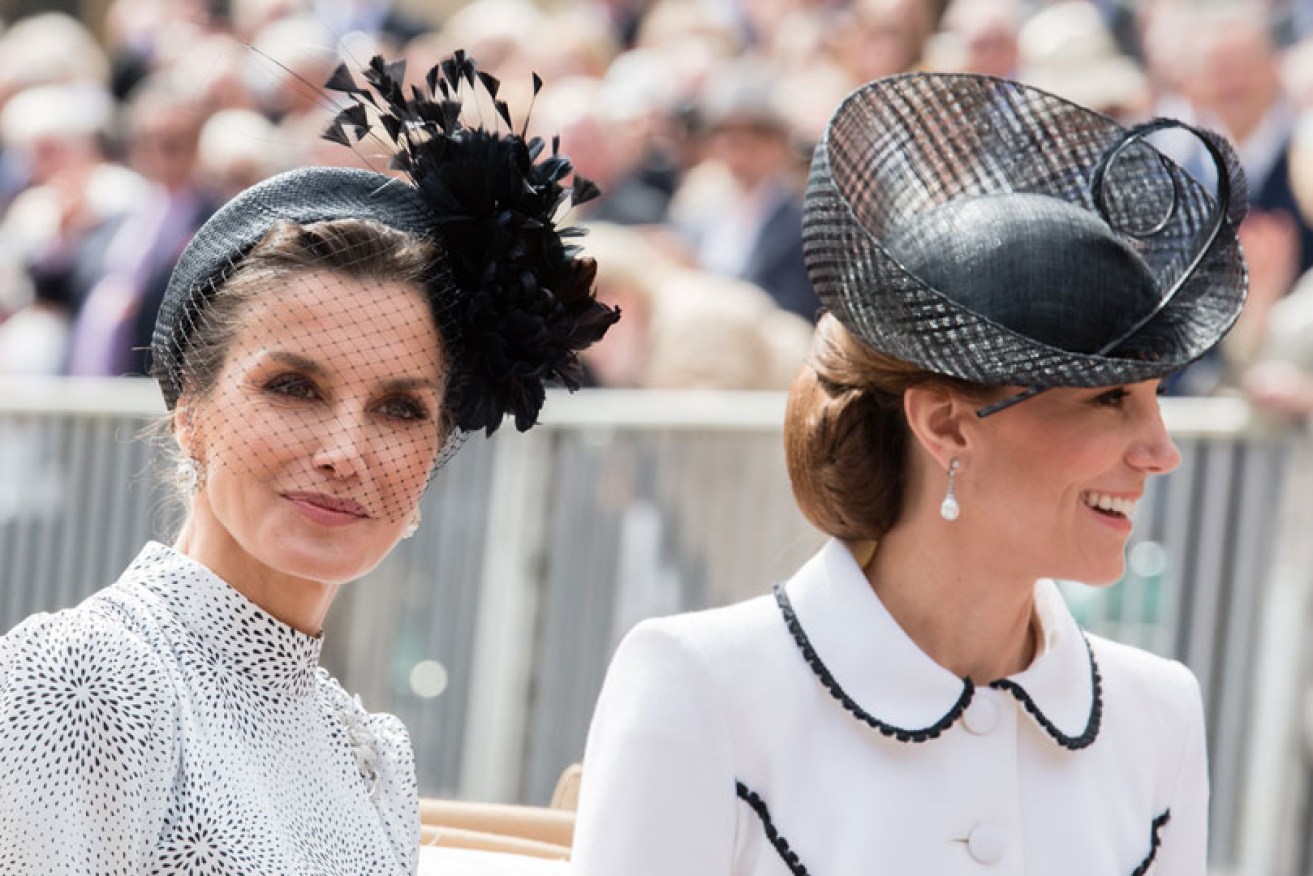 Queen Letizia of Spain and the Duchess of Cambridge at Windsor Castle hours after the June 17 accident.