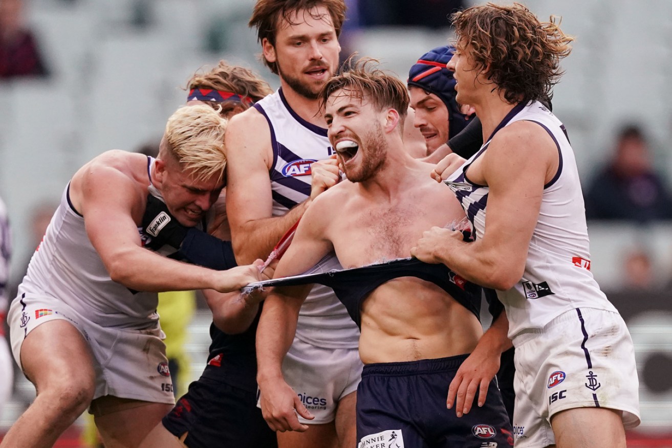 Demon Jack Viney lost his jumper but had the last laugh on his Fremantle opponents. 