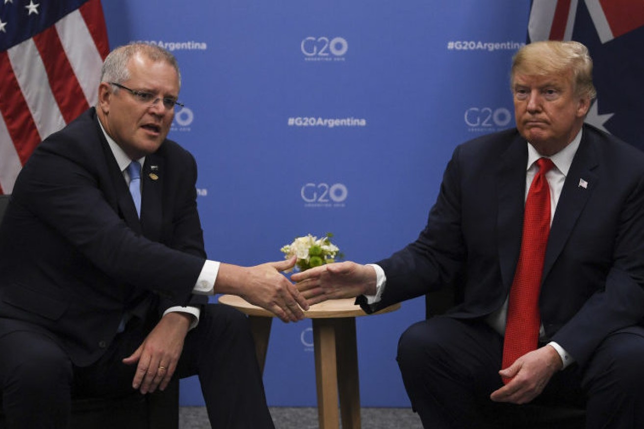 Scott Morrison at an earlier meeting with Mr Trump on the sidelines of the G20 Summit in Japan.