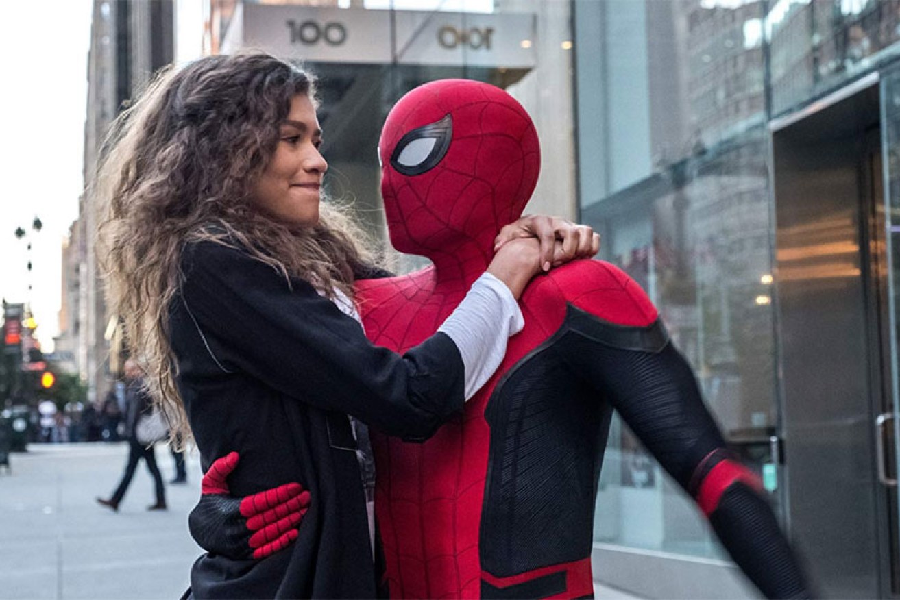 Tom Holland (Spider-Man and Zendaya (MJ) get caught up in <i>Spider-Man: Far From Home.</i>