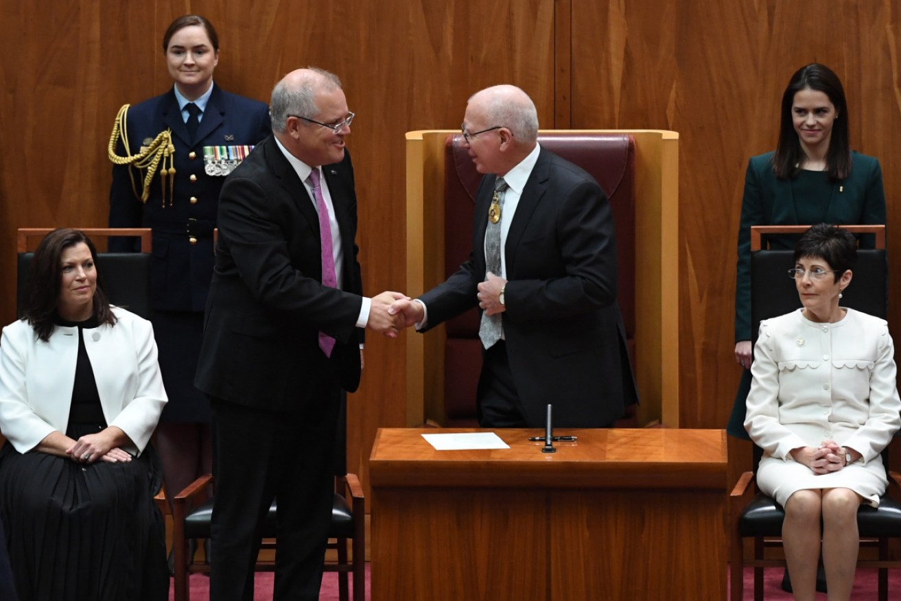 Governor-General David Hurley and  Scott Morrison after his public 2019 swearing-in. <i>Photo: AAP</i>