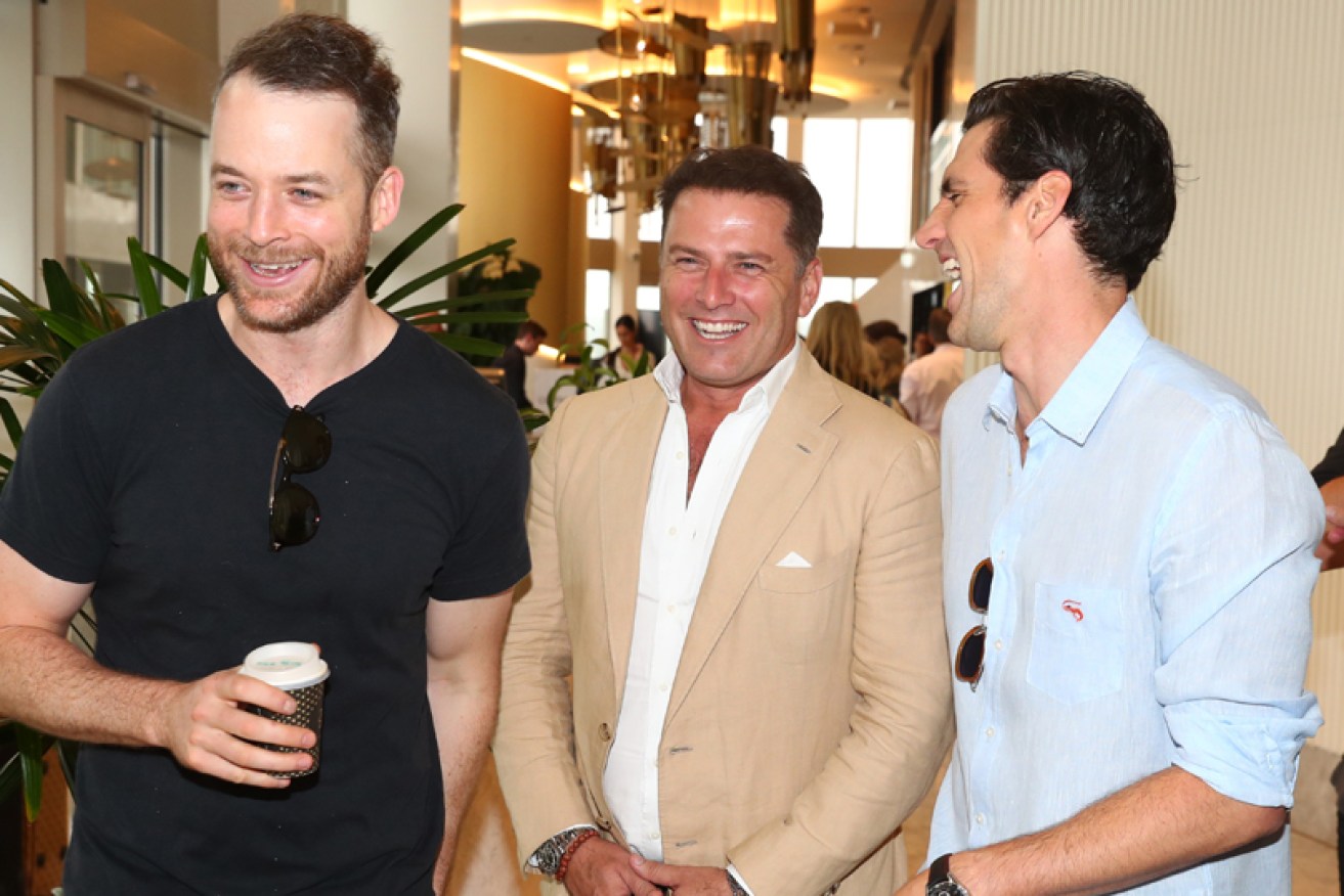 Karl Stefanovic is one of the Nine boys again with Hamish Blake and Andy Lee at Nine's post-Logies brunch on July 1.