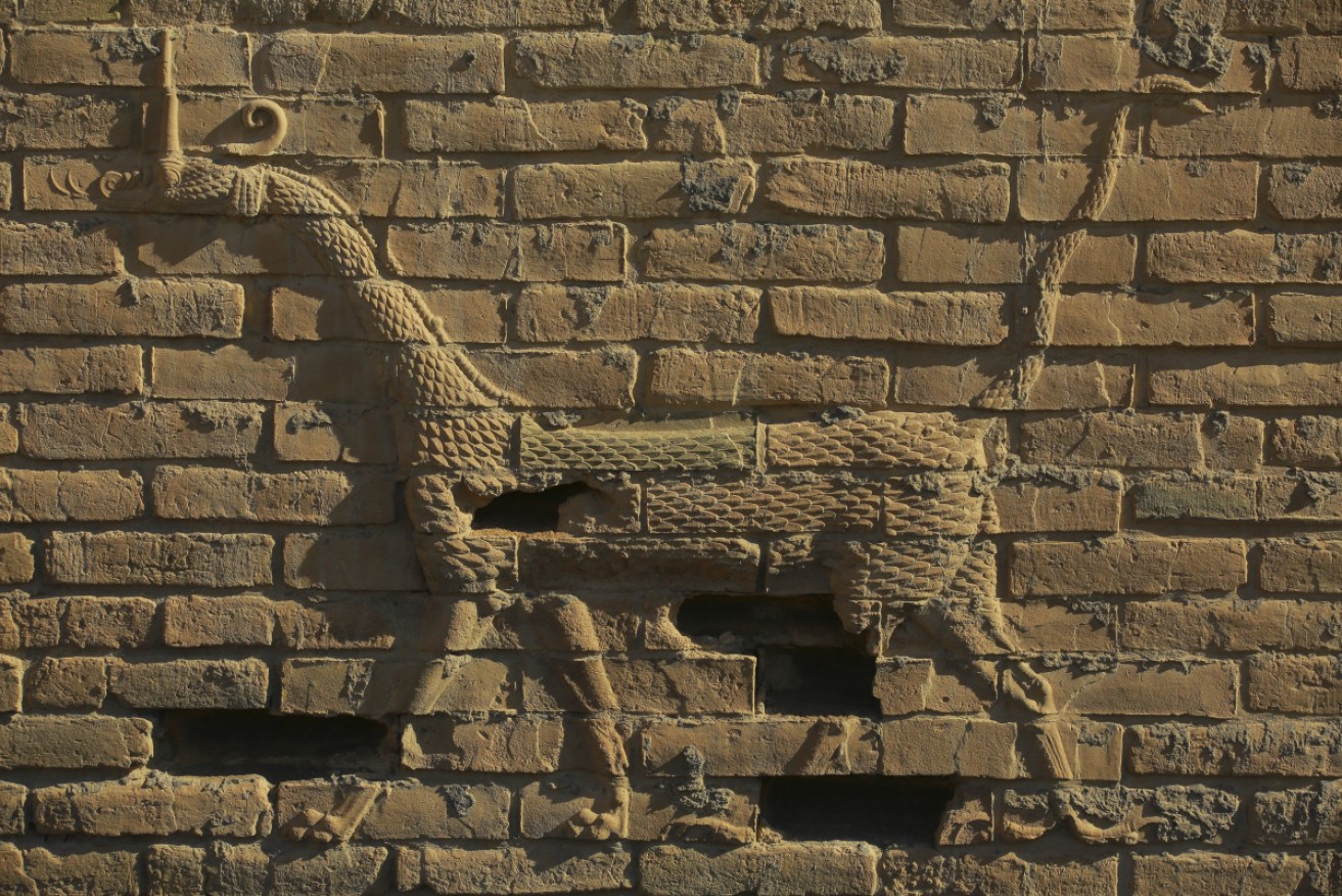 The Babylonian dragon, known as 'Mushussu' on the rebuilt walls of Babylon.