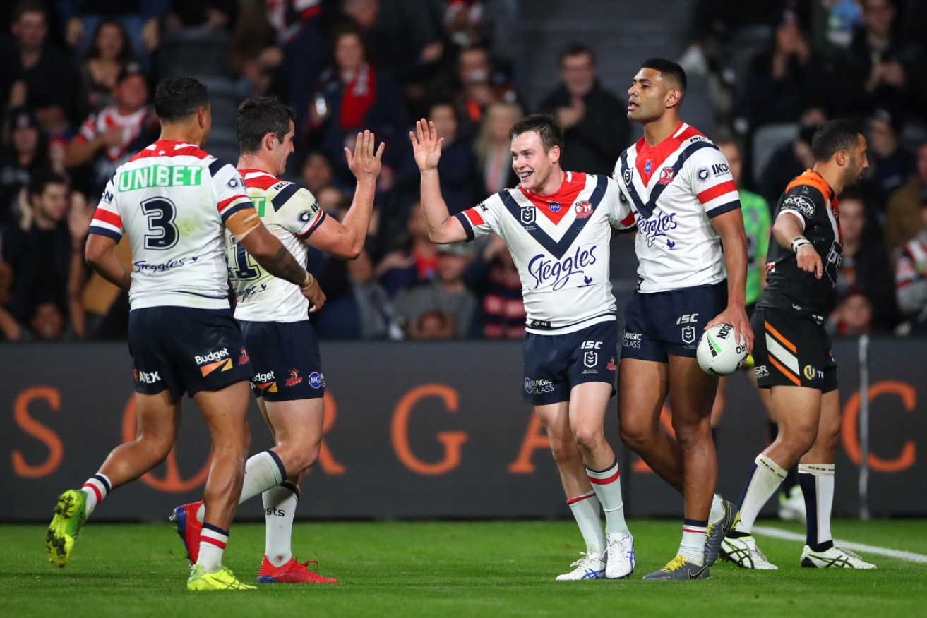 Luke Keary (C) made a welcome return for the Roosters. 