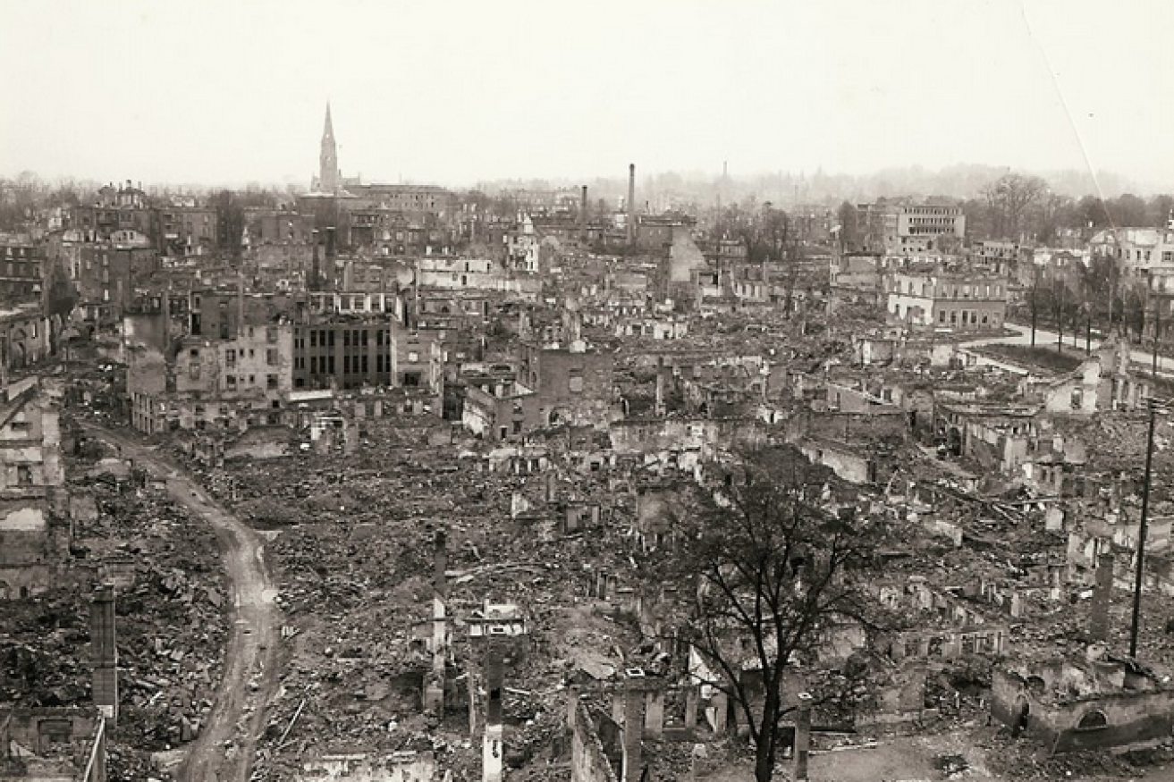 Frankfurt and other  German cities were reduced to rubble by Allied air assaults.