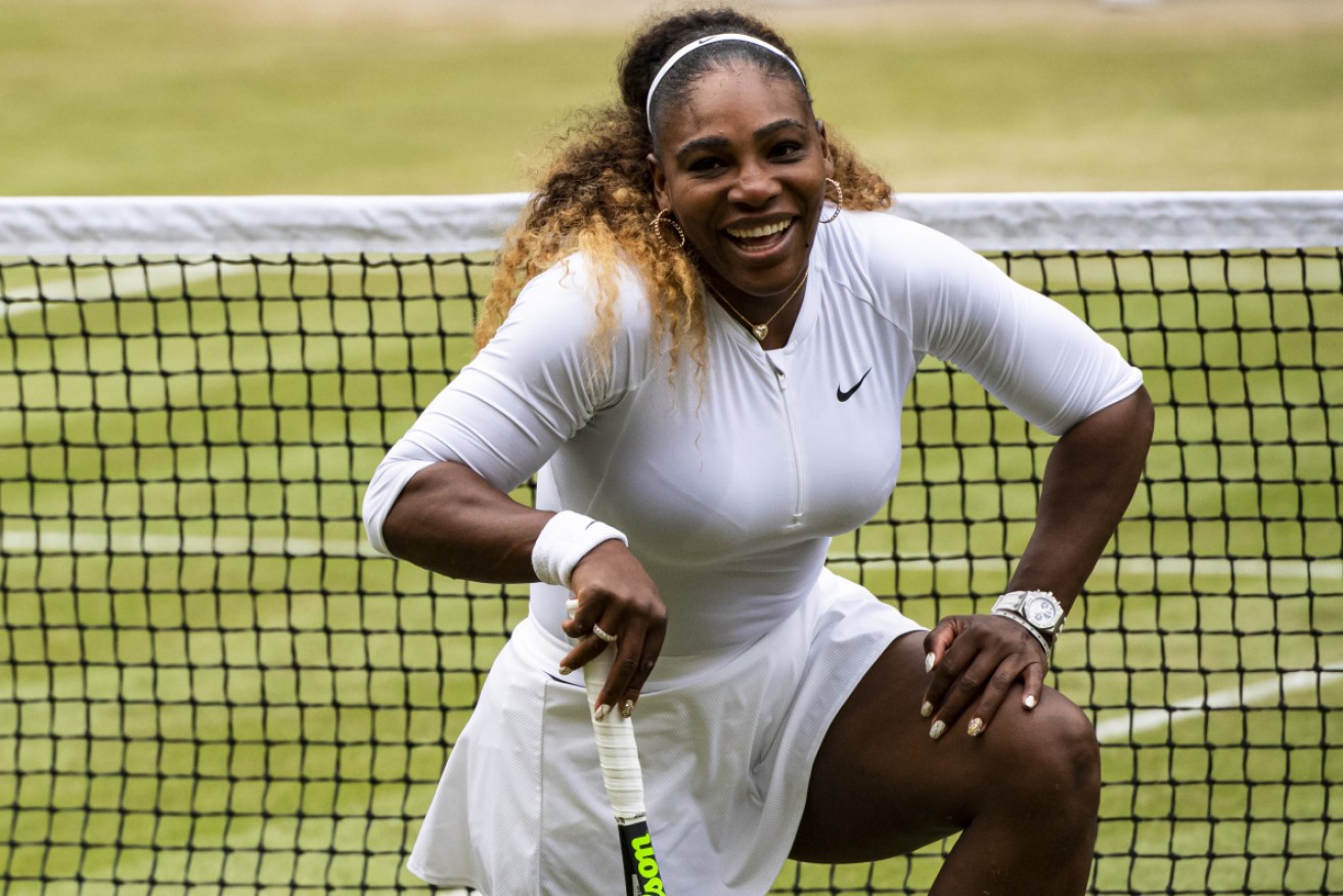 Serena Williams during her doubles pairing with Andy Murray on Sunday morning (AEST).