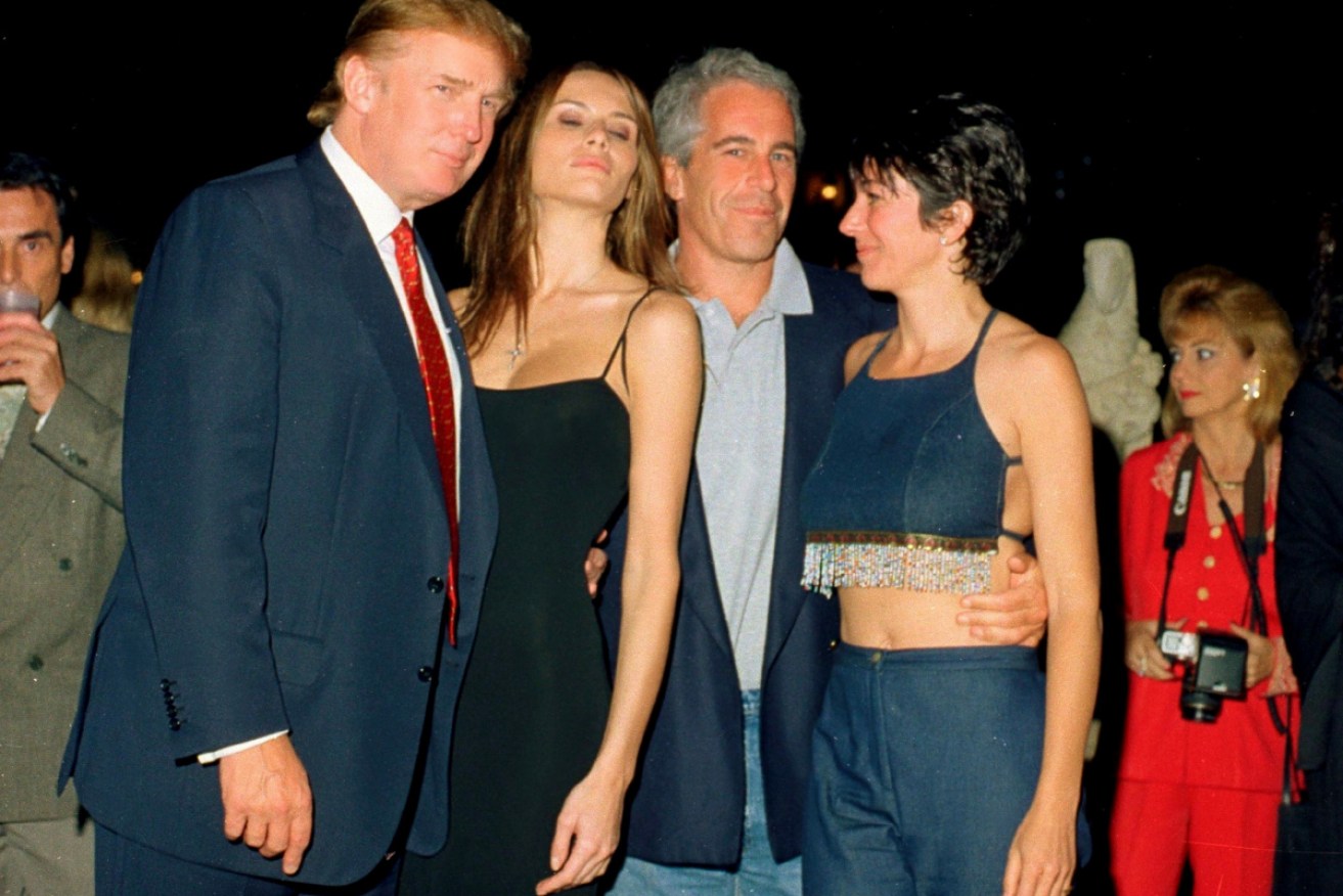Maxwell, right, in 2000 with Donald Trump,his then-girlfriend Melania Knavs and Jeffrey Epstein.