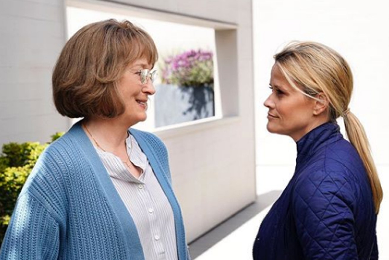 Meryl Streep (Mary Louise) bares her fangs to Reese Witherspoon (Madeline) in <i>Big Little Lies.</i>