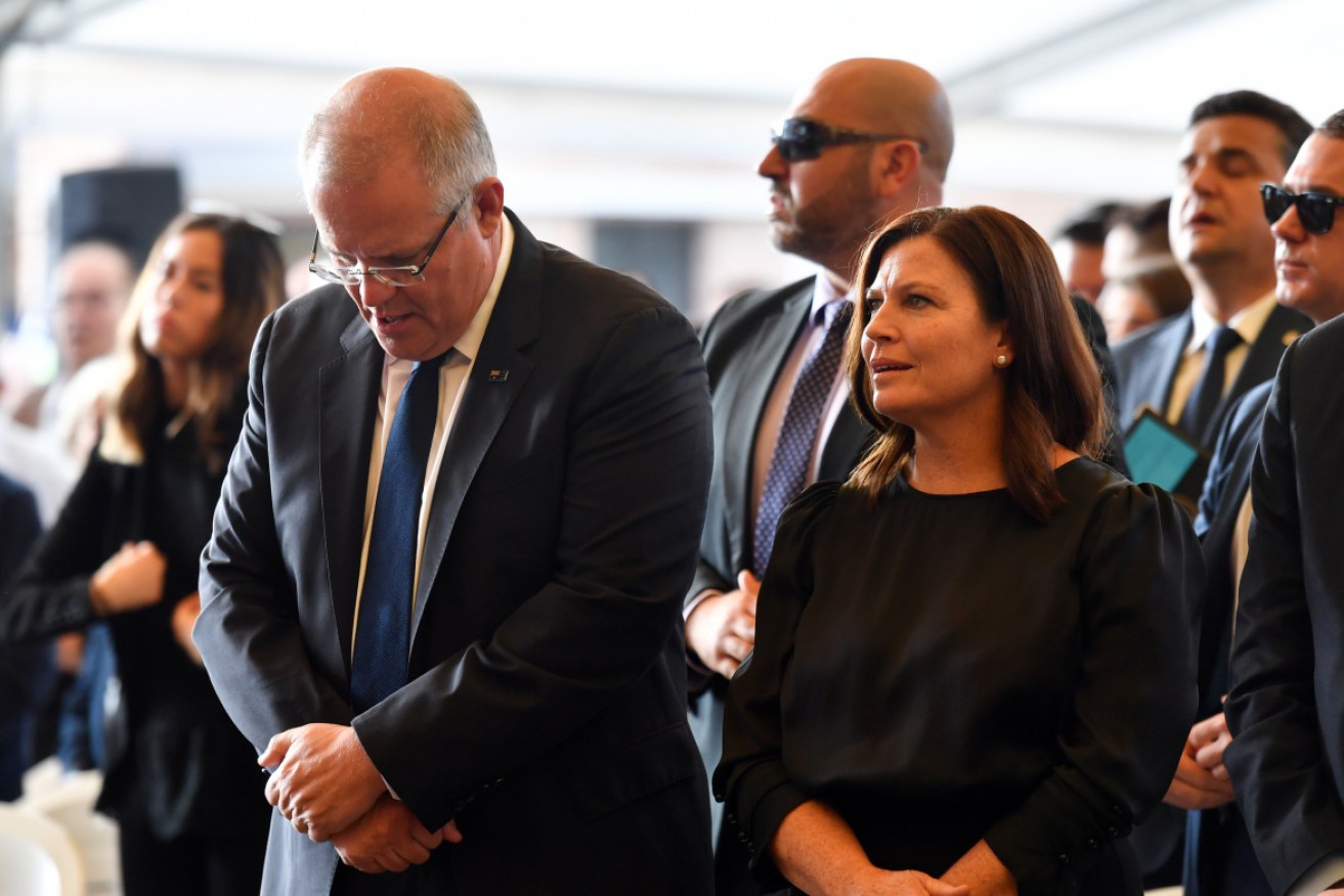 Scott Morrison in church during the election campaign.