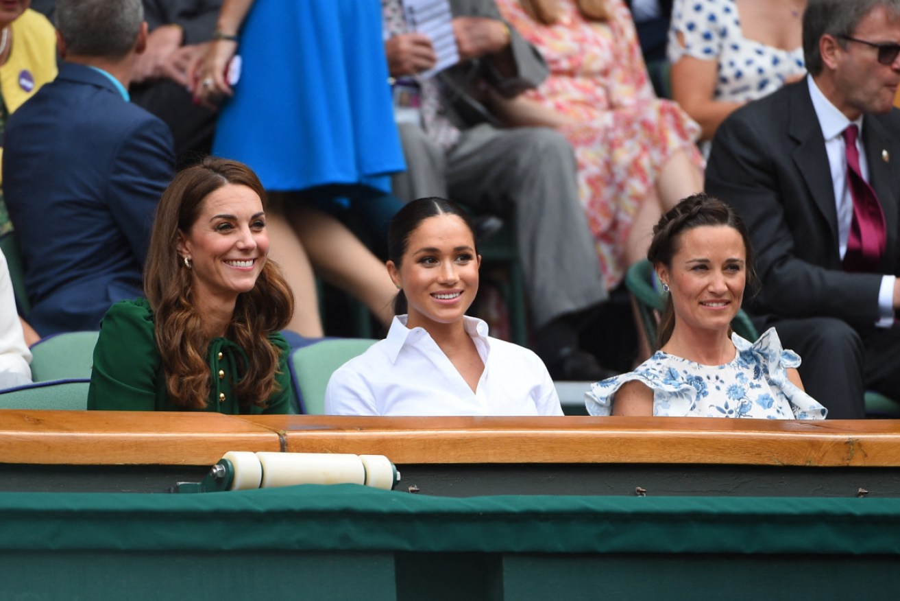 The royal sisterhood Kate, Meghan and Pippa, have front row seats at the women's singles Wimbledon final between Serena Williams and Simona Halep. 