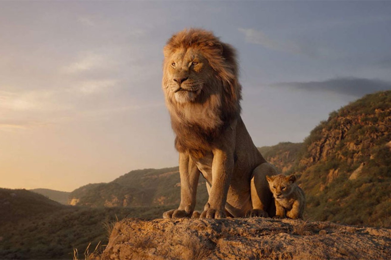 Mufasa (James Earl Jones) and Simba (JD McCrary) survey their kingdom in <i>The Lion King.</i>