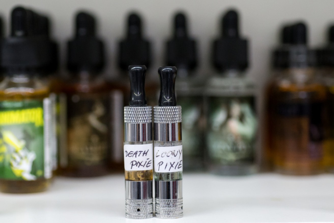Liquids for e-cigarettes in a specialist shop. 