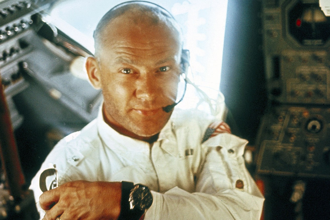 Buzz Aldrin inside the lunar lander. 