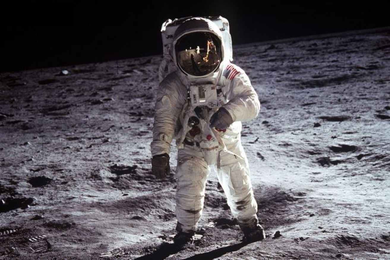 Buzz Aldrin is pictured on the Moon's surface in a photo taken by Neil Armstrong.