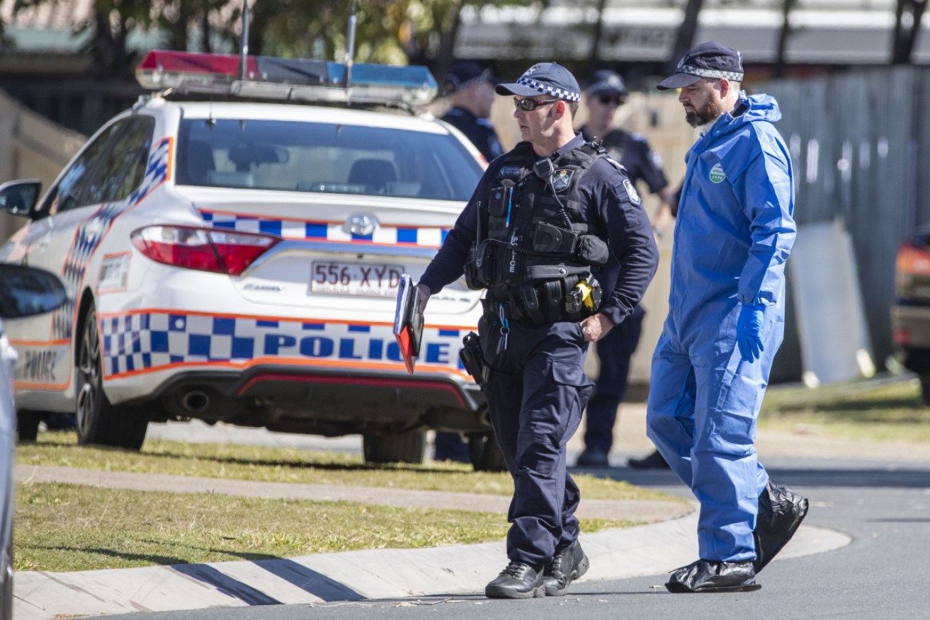 Police at the scene of Monday's fatal shooting south-west of Brisbane.
