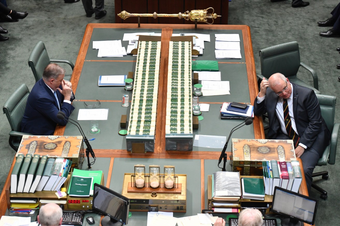 Anthony Albanese and Scott Morrison in Parliament on Monday. 