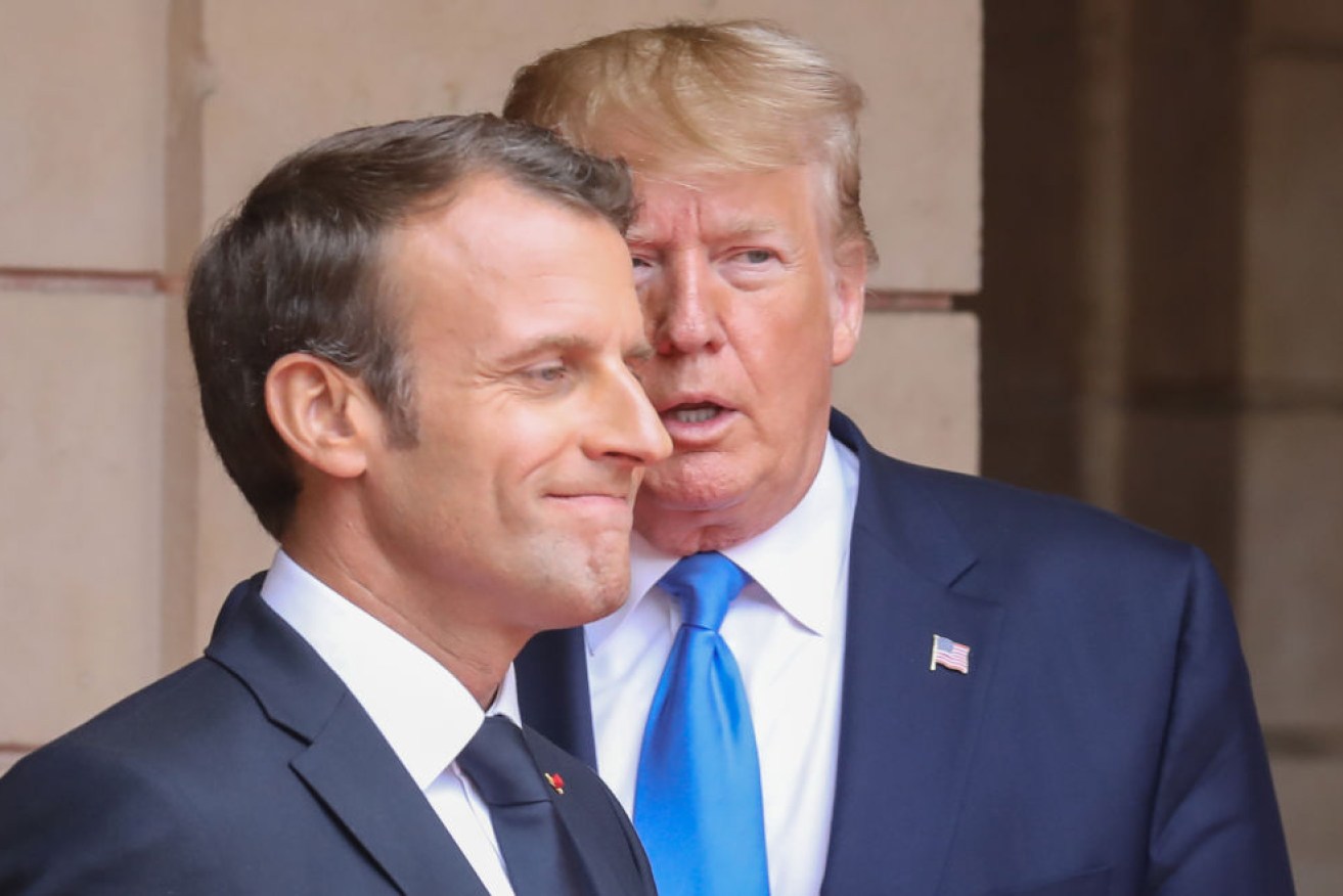 Donald Trump has taken aim at French President Emmanuel Macron with a threat of tariffs. 