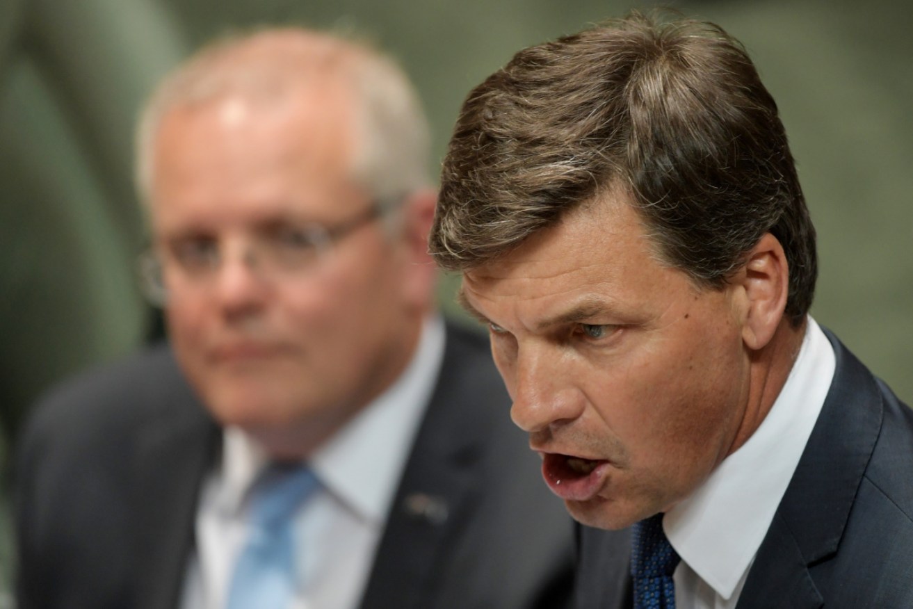 Angus Taylor (right, with PM Scott Morrison) has faced sustained questioning from the opposition this week.