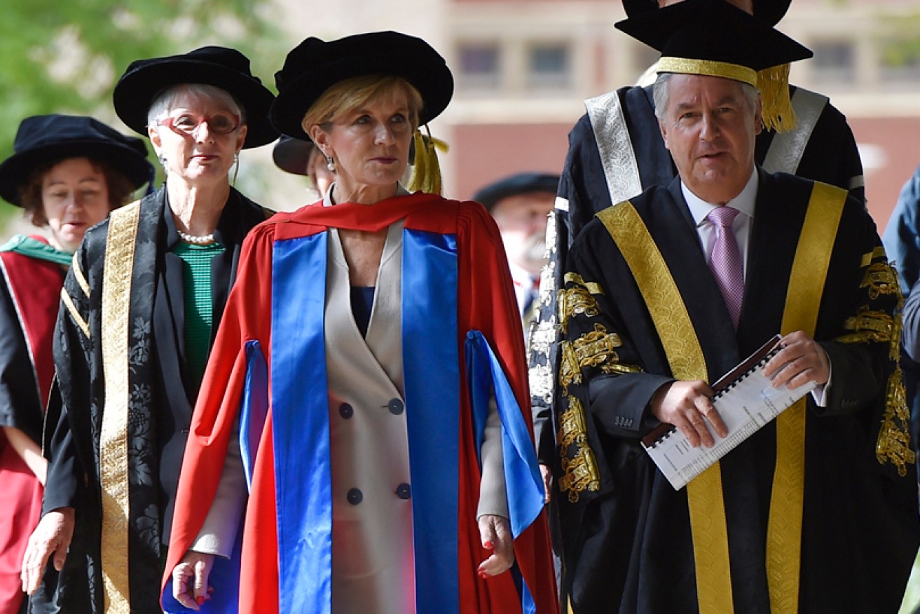 Julie Bishop at the University of Adelaide, where she received an honorary doctorate, in 2017.