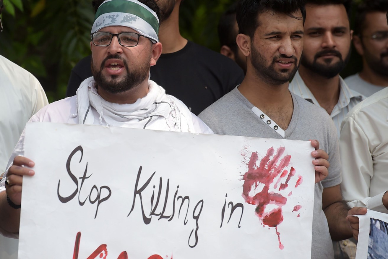 A Pakistani Kashmiri at an anti-Indian protest at the diplomatic enclave in Islamabad on Monday.
