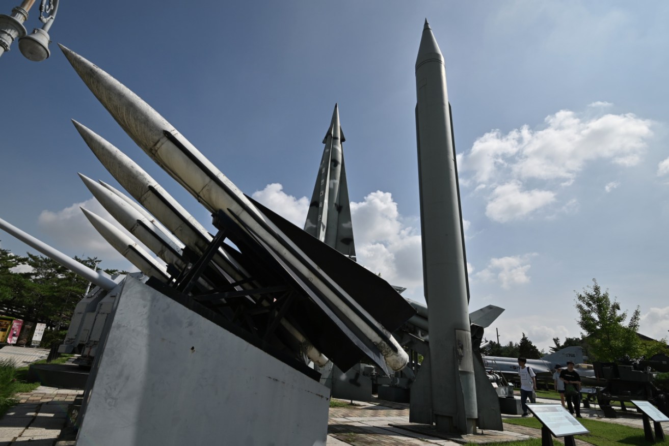 Replica North and South Korean missiles on display at a war memorial in Seoul.