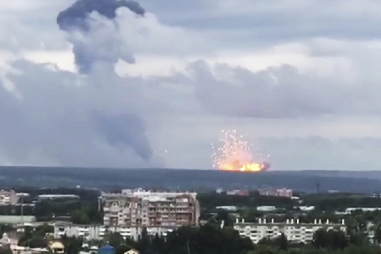 The ammunition explosions, seen from about 10 kilometres away.