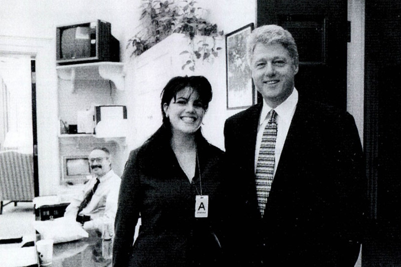 Intern Monica Lewinsky and US President  Bill Clinton at the White House in the 1990s. 
